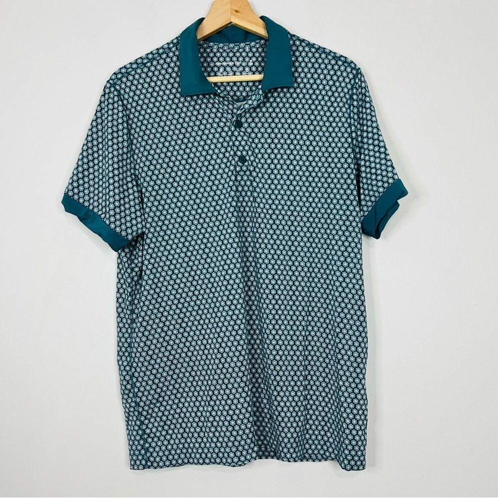 A&F Teal Geometric Pattern Performance Polo Medium
